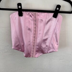 White Fox Strapless Pink Satin Corset Top